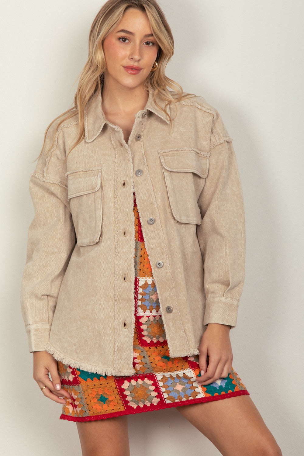 Beige Oversize Denim Jacket