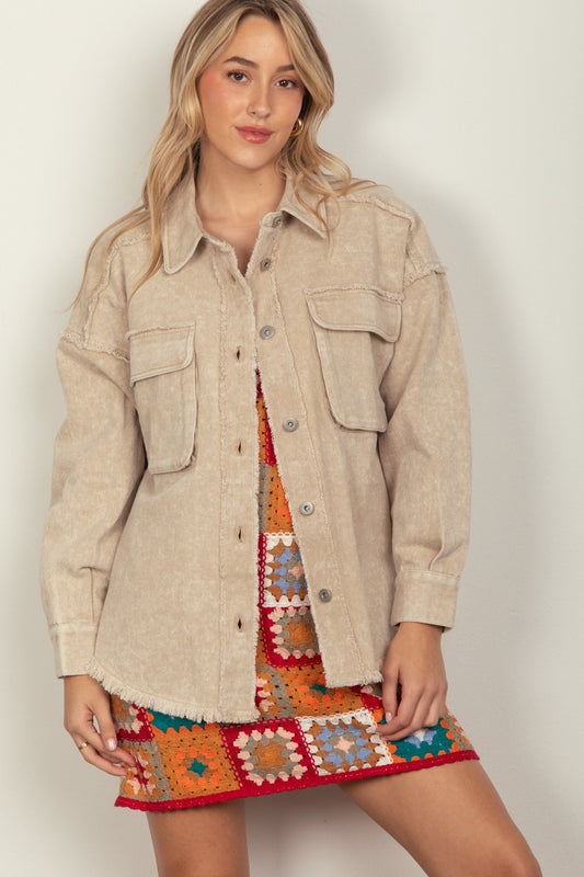 Beige Oversize Denim Jacket